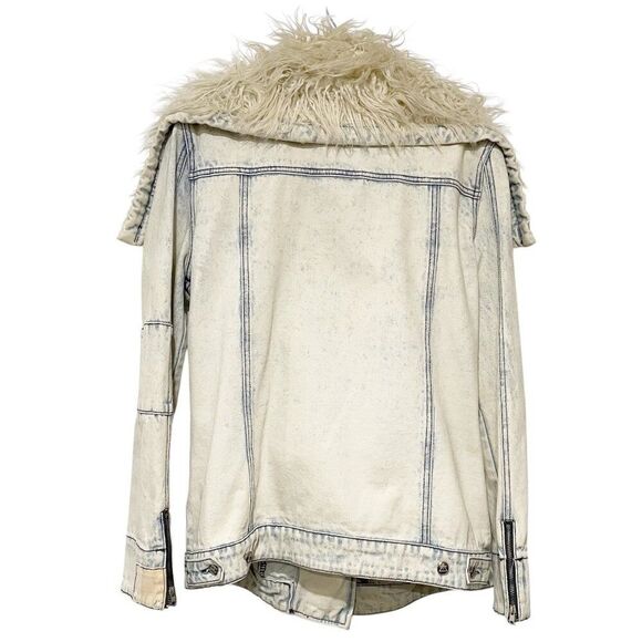 Somedays Lovin Acid Wash Faux Fur Patchwork Asymmetric Zip Closure & Pockets S - Picture 6 of 12